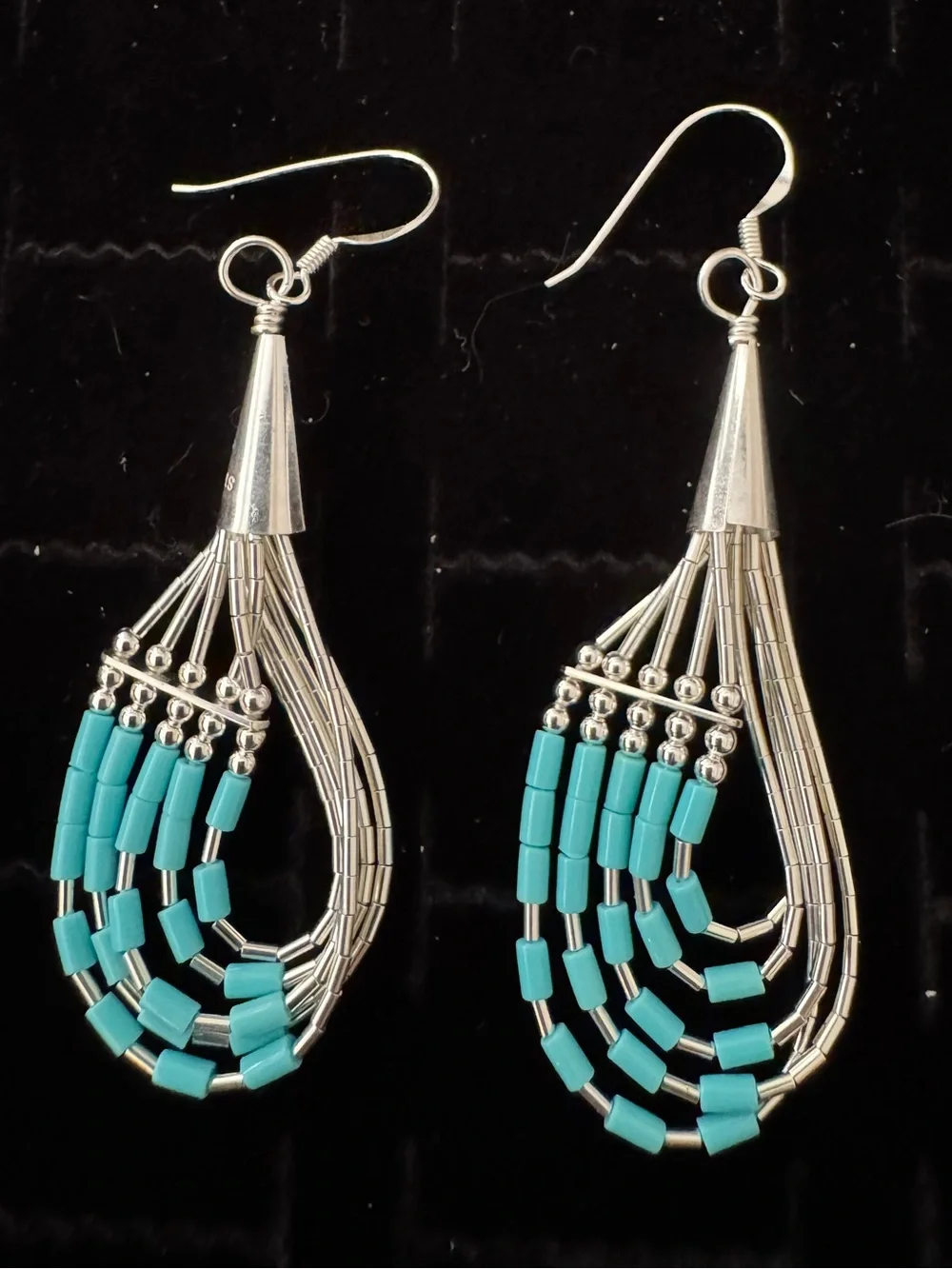 Turquoise Bead‎ Teardrop Dangle Earrings - liquid sterling Silver-so pretty